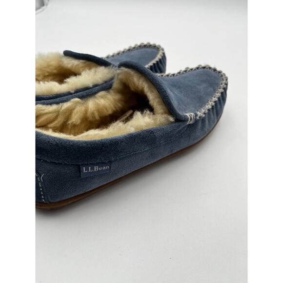 L.L. Bean women’s moccasin slippers, size 7 Medium Blue Suede Good Condition - Picture 4 of 6